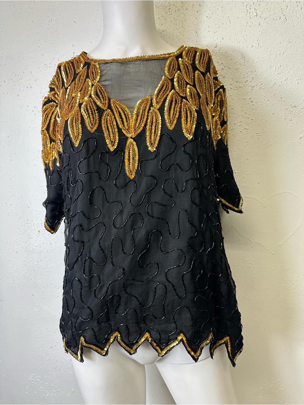 Black & Gold Beaded Evening Top